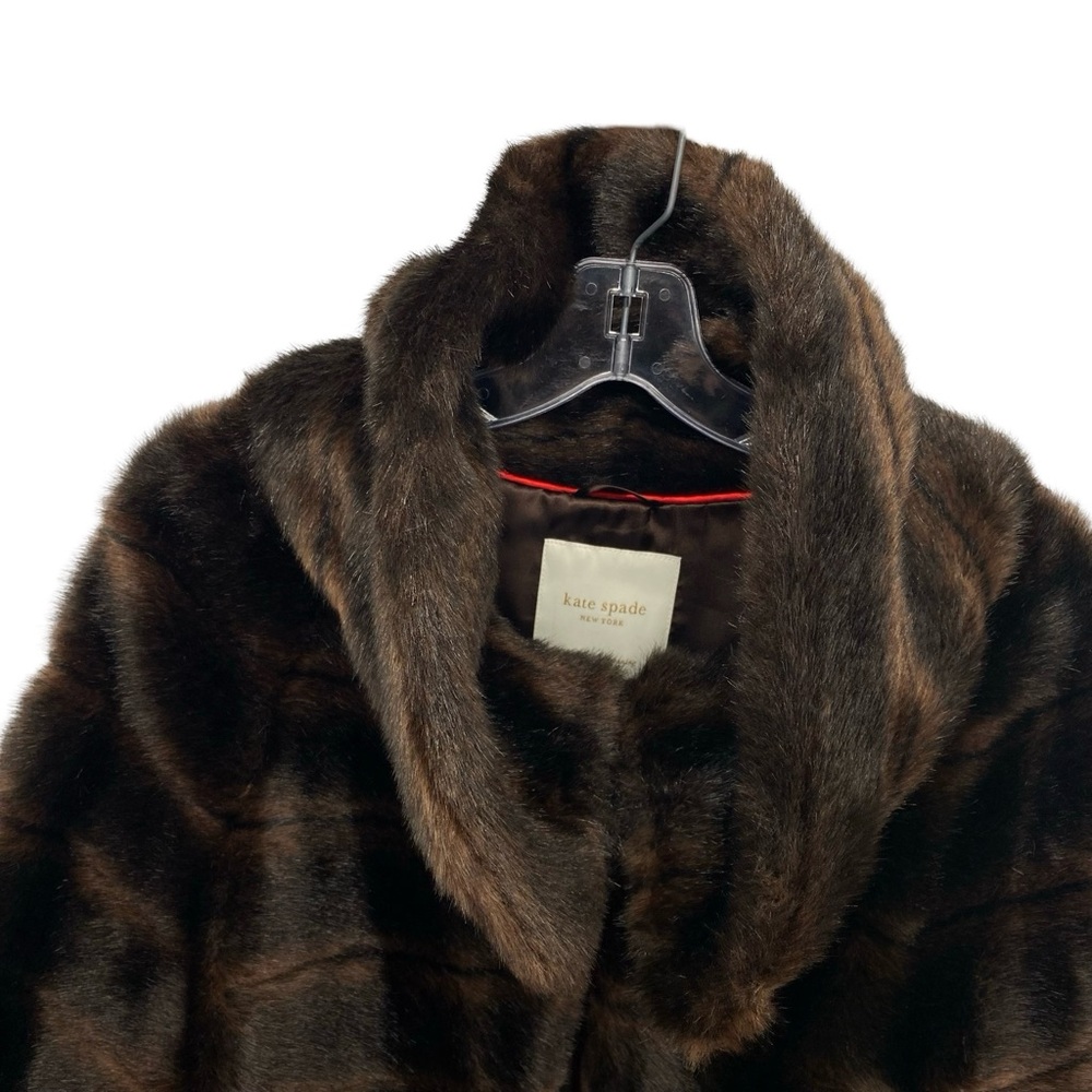 Kate Spade Faux Fur Cape Coat Medium Chocolate Brown - Picture 6 of 13